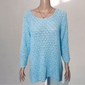 Dana Buchman Blue Crew Neck Crochet Sweater Sz XL